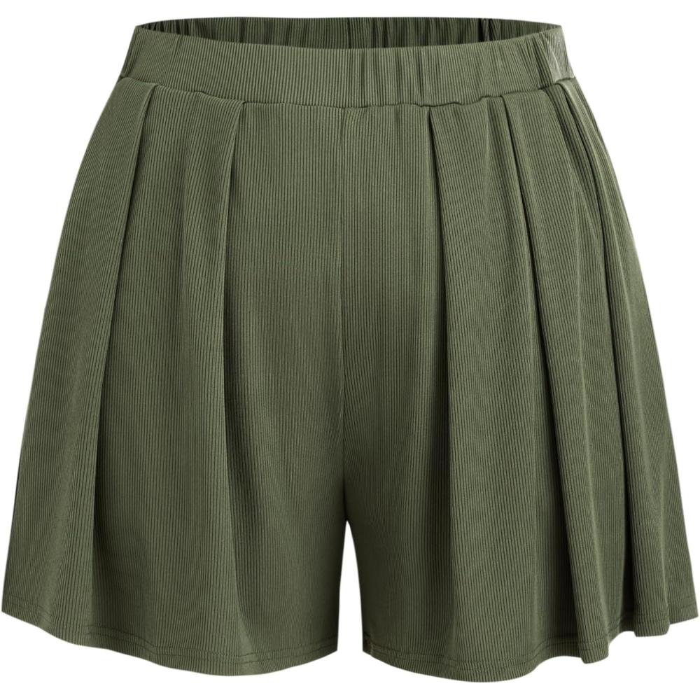 imageCIDER Plus Size Women Shorts Elastic Waist Wide Leg Flowy Shorts Lounge Summer Vacation Boho Casual OutfitsOlive Green