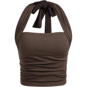 CIDER Halter Crop Tops for Women Sleeveless Going Out Tank Crop 2025 Trendy(Coffee)