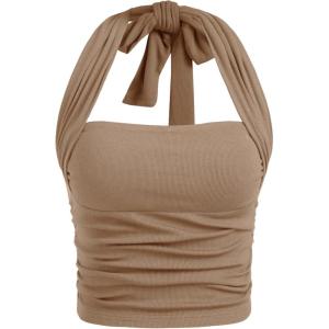 CIDER Halter Crop Tops for Women Sleeveless Going Out Tank Crop 2025 Trendy(Khaki)