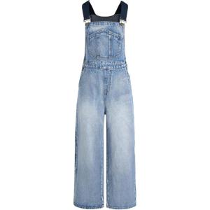 CIDER Overalls for Women Denim Leopard Pocket Buckle Up Wide Leg Jumpsuit(Denim)