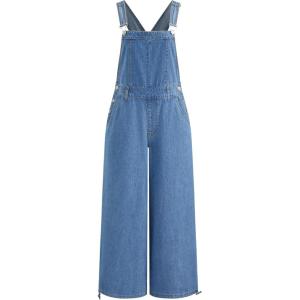 CIDER Overalls for Women Denim Leopard Pocket Buckle Up Wide Leg Jumpsuit(Light Blue)