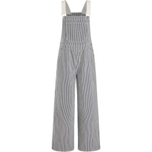 CIDER Overalls for Women Denim Leopard Pocket Buckle Up Wide Leg Jumpsuit(White & Blue)