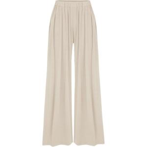 CIDER Palazzo Pants for Women Wide Leg Flowy Pants with Pockets Elastic Mid Waist Summer Beach Vacation Outfits Lightweight(Beige)