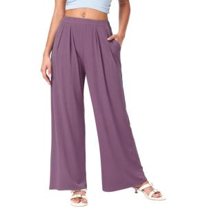 CIDER Palazzo Pants for Women Wide Leg Flowy Pants with Pockets Elastic Mid Waist Summer Beach Vacation Outfits Lightweight(Purple)