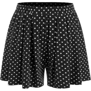 CIDER Plus Size Women Shorts Elastic Waist Wide Leg Flowy Shorts Lounge Summer Vacation Boho Casual Outfits(Black Polka Dots)