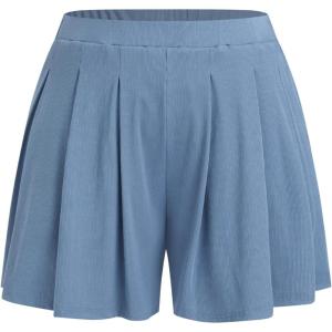 CIDER Plus Size Women Shorts Elastic Waist Wide Leg Flowy Shorts Lounge Summer Vacation Boho Casual Outfits(Blue)