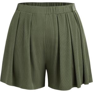 CIDER Plus Size Women Shorts Elastic Waist Wide Leg Flowy Shorts Lounge Summer Vacation Boho Casual Outfits(Olive Green)