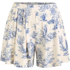 CIDER Plus Size Women Shorts Elastic Waist Wide Leg Flowy Shorts Lounge Summer Vacation Boho Casual Outfits(Sky Blue)