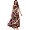 OSTOO Robe Longue d&rsquo;été 2025 à Volants Style bohème à Volants pour Femme(Fleurs Noires)