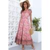 OSTOO Robe Longue d&rsquo;été 2025 à Volants Style bohème à Volants pour Femme(Fleurs Roses)