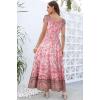 OSTOO Robe Longue d&rsquo;été 2025 à Volants Style bohème à Volants pour Femme(Fleurs Roses)