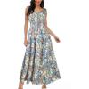 OSTOO Robe Longue d&rsquo;été 2025 à Volants Style bohème à Volants pour Femme(Fleurs de Noix de Cajou Bleues)