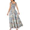 OSTOO Robe Longue d&rsquo;été 2025 à Volants Style bohème à Volants pour Femme(Fleurs de Noix de Cajou Bleues)