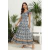 OSTOO Robe Longue d&rsquo;été 2025 à Volants Style bohème à Volants pour Femme(Motif Floral Bleu.)