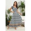 OSTOO Robe Longue d&rsquo;été 2025 à Volants Style bohème à Volants pour Femme(Motif Floral Bleu.)
