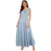 OSTOO Robe Longue d&rsquo;été 2025 à Volants Style bohème à Volants pour Femme(Motif Floral Bleu Clair.)