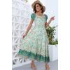 OSTOO Robe Longue d&rsquo;été 2025 à Volants Style bohème à Volants pour Femme(Vert/Fleur)