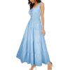 OSTOO Robe Longue d&rsquo;été 2025 à Volants Style bohème à Volants pour Femme(Bleu/Carreaux)
