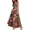 OSTOO Robe Longue d&rsquo;été 2025 à Volants Style bohème à Volants pour Femme(Fleurs Noires)