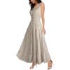 OSTOO Robe Longue d&rsquo;été 2025 à Volants Style bohème à Volants pour Femme(Gris/Blanc)