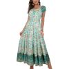 OSTOO Robe Longue d&rsquo;été 2025 à Volants Style bohème à Volants pour Femme(Vert/Fleur)