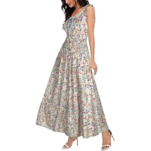 OSTOO Robe Longue d&rsquo;été 2025 à Volants Style bohème à Volants pour Femme(Bleu/Fleur)