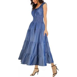 OSTOO Robe Longue d&rsquo;été 2025 à Volants Style bohème à Volants pour Femme(Denim Bleu Foncé)