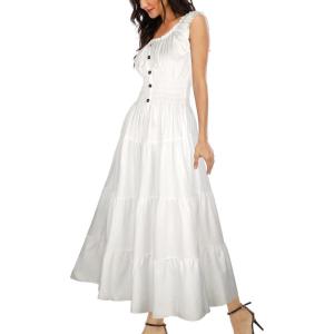 OSTOO Robe Longue d&rsquo;été 2025 à Volants Style bohème à Volants pour Femme(Ecru)