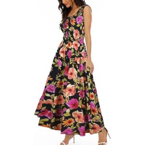 OSTOO Robe Longue d&rsquo;été 2025 à Volants Style bohème à Volants pour Femme(Fleurs Noires)