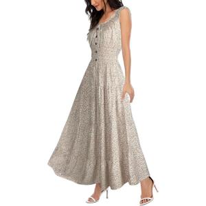 OSTOO Robe Longue d&rsquo;été 2025 à Volants Style bohème à Volants pour Femme(Gris/Blanc)
