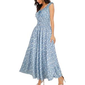 OSTOO Robe Longue d&rsquo;été 2025 à Volants Style bohème à Volants pour Femme(Motif Floral Bleu Clair.)