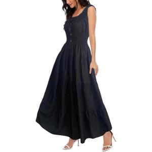 OSTOO Robe Longue d&rsquo;été 2025 à Volants Style bohème à Volants pour Femme(Noir Uni)