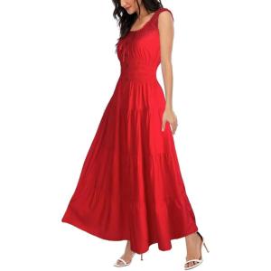OSTOO Robe Longue d&rsquo;été 2025 à Volants Style bohème à Volants pour Femme(Rouge)
