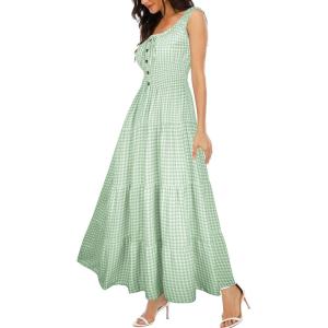 OSTOO Robe Longue d&rsquo;été 2025 à Volants Style bohème à Volants pour Femme(Vert/Carreaux)