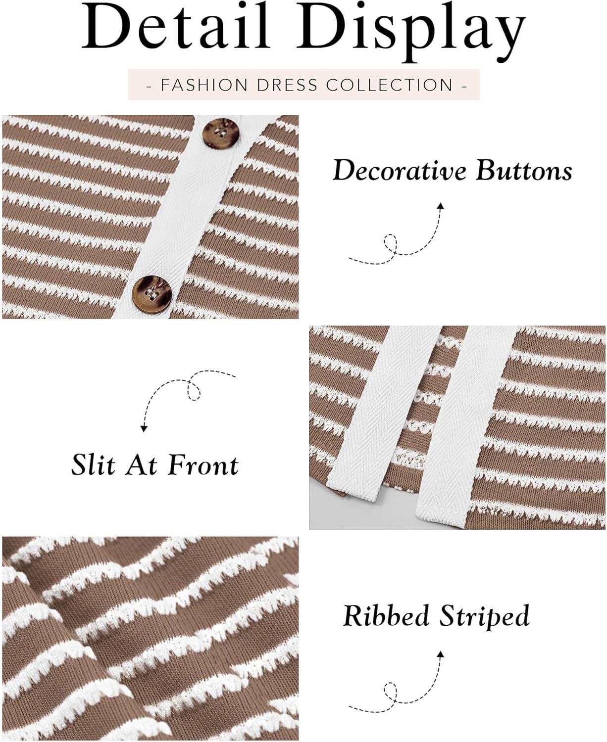 imageBTFBM Robe dcontracte manches longues pour femme robes dautomne 2024 robes midi rayes robes dcoratives en tricot ctel avec boutonsMarron