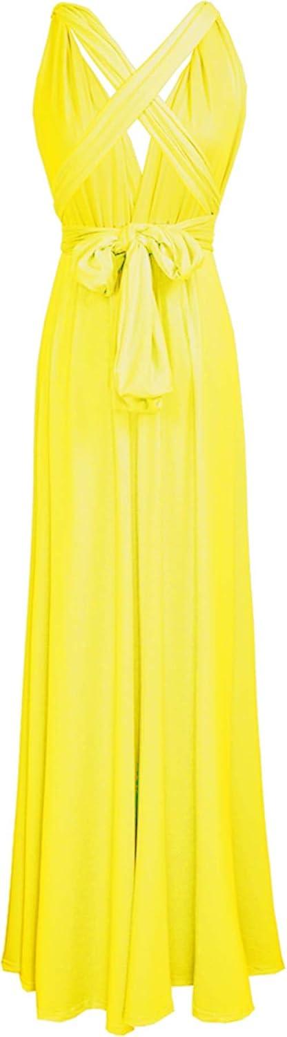 imageRobe soire pour femme lgante avec dos nu et col V longueur au sol pour la plage mariage demoiselles dhonneur bal ltJaune