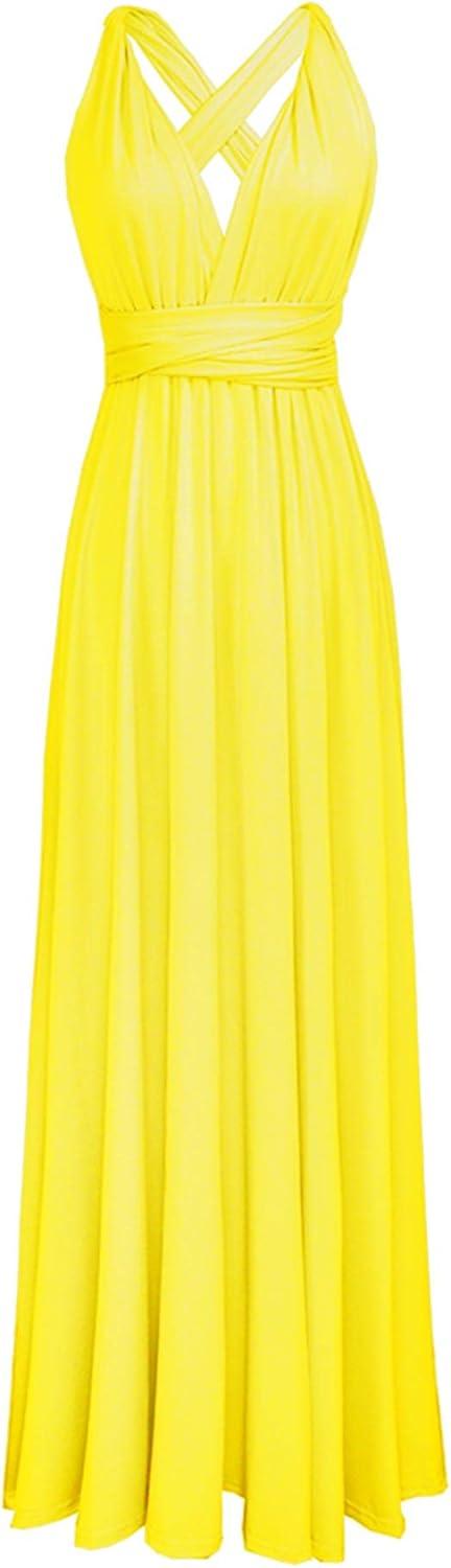 imageRobe soire pour femme lgante avec dos nu et col V longueur au sol pour la plage mariage demoiselles dhonneur bal ltJaune