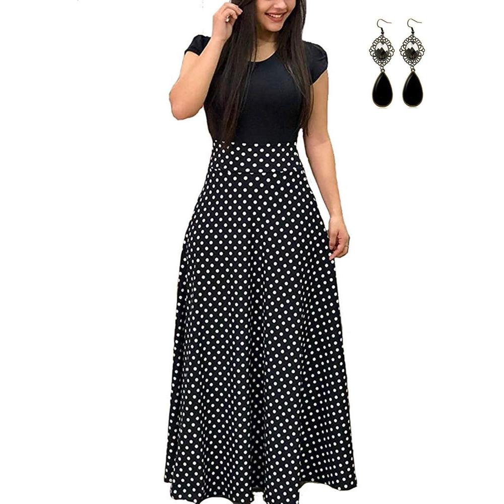 imageFemmes Robe De Plage Longue Decontracte Imprime Manche Courte T Boho Maxi Grande TailleAnoirmanche Courte