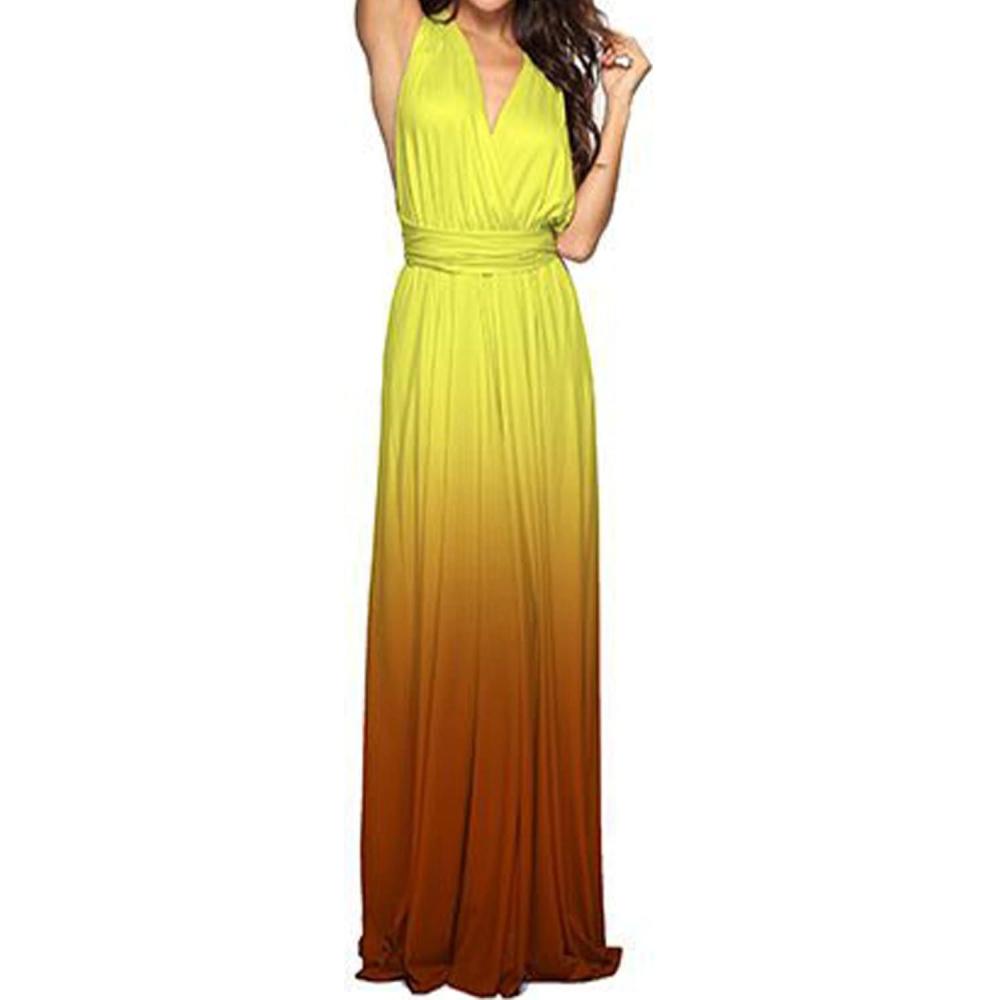 imageRobe soire pour femme lgante avec dos nu et col V longueur au sol pour la plage mariage demoiselles dhonneur bal ltJaune 2