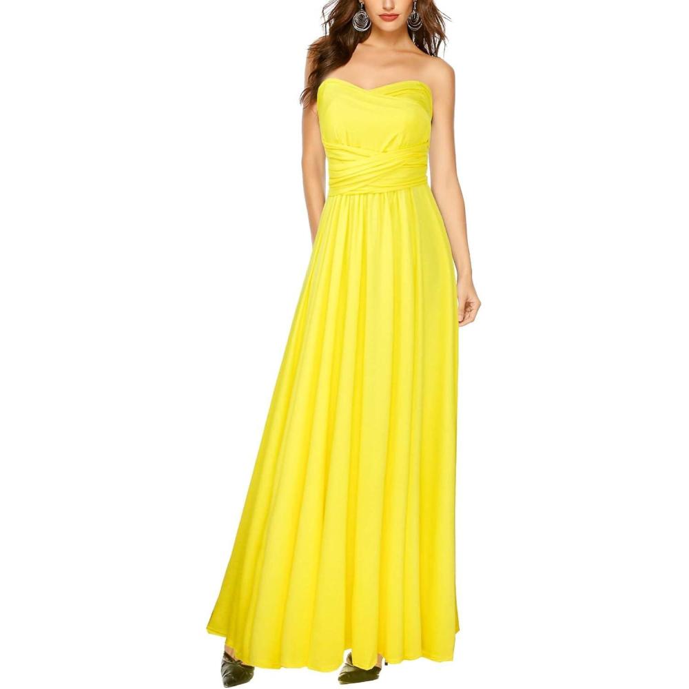 imageRobe soire pour femme lgante avec dos nu et col V longueur au sol pour la plage mariage demoiselles dhonneur bal ltJaune