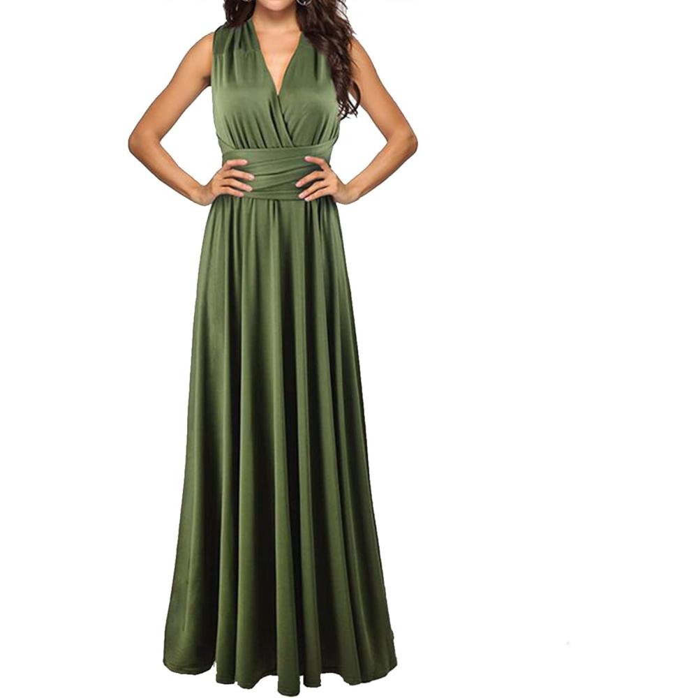 imageRobe soire pour femme lgante avec dos nu et col V longueur au sol pour la plage mariage demoiselles dhonneur bal ltVert Arme