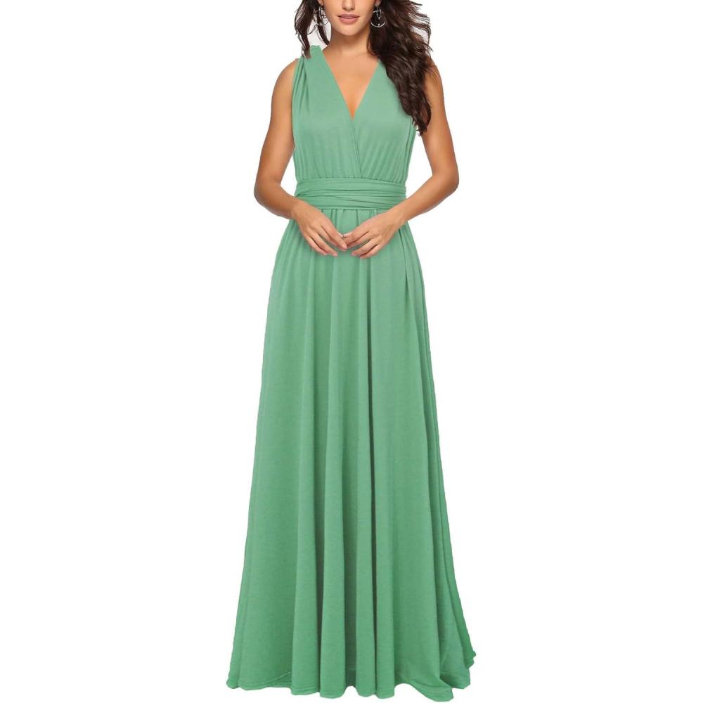 imageRobe soire pour femme lgante avec dos nu et col V longueur au sol pour la plage mariage demoiselles dhonneur bal ltVert Clair