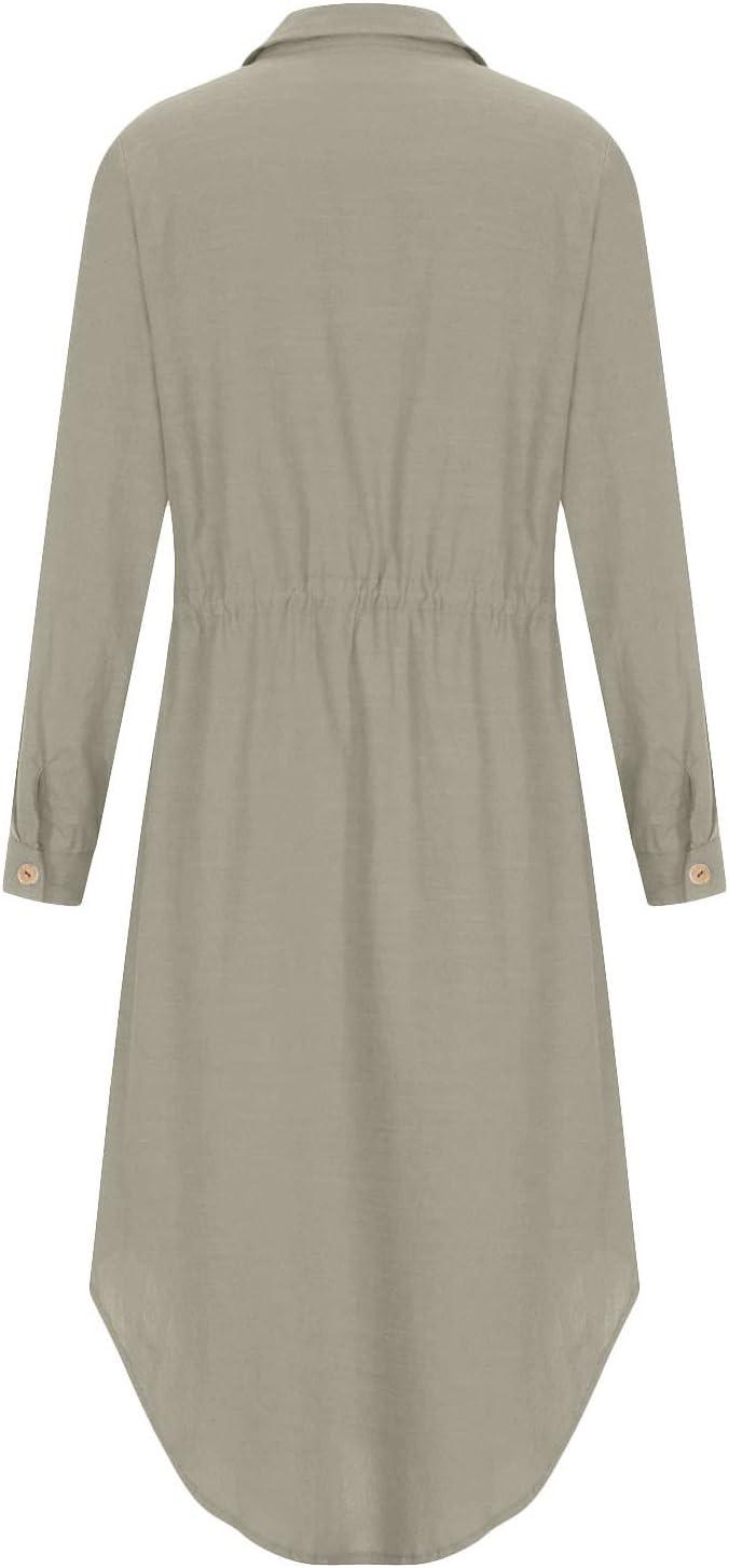 image2025 Robe Chemise Longue Robe de Travail Chic et Elegant Dcontracte Couleur Unie Robes d Ete Femme Coton et Lin Manche Courte Vtements Femmes Cotton en Line Max Robes Chemise de Plage Pas CherBKaki