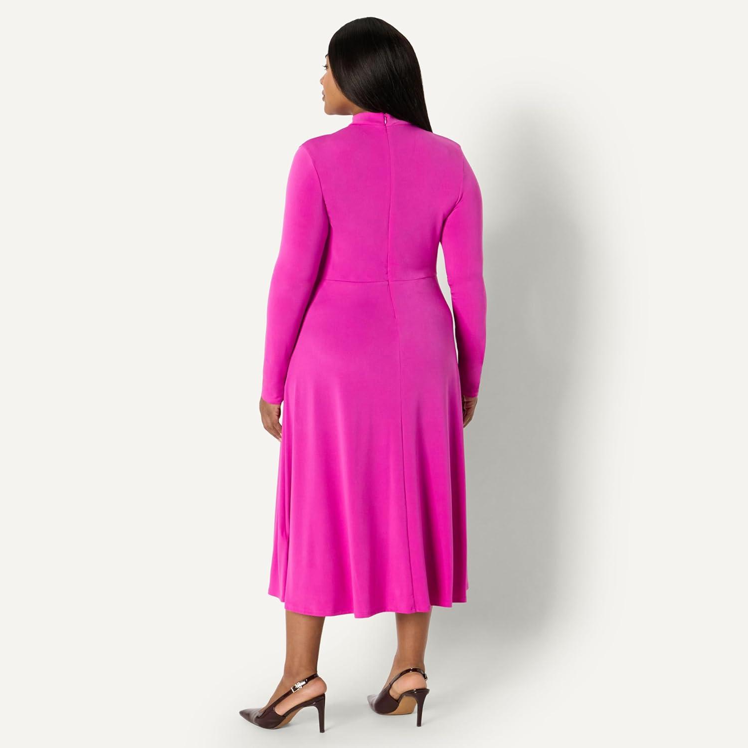 imageAmazon Essentials Slection de Demi Robe MiLongue Manches Longues Coupe Ajuste et vase FemmeFuchsia