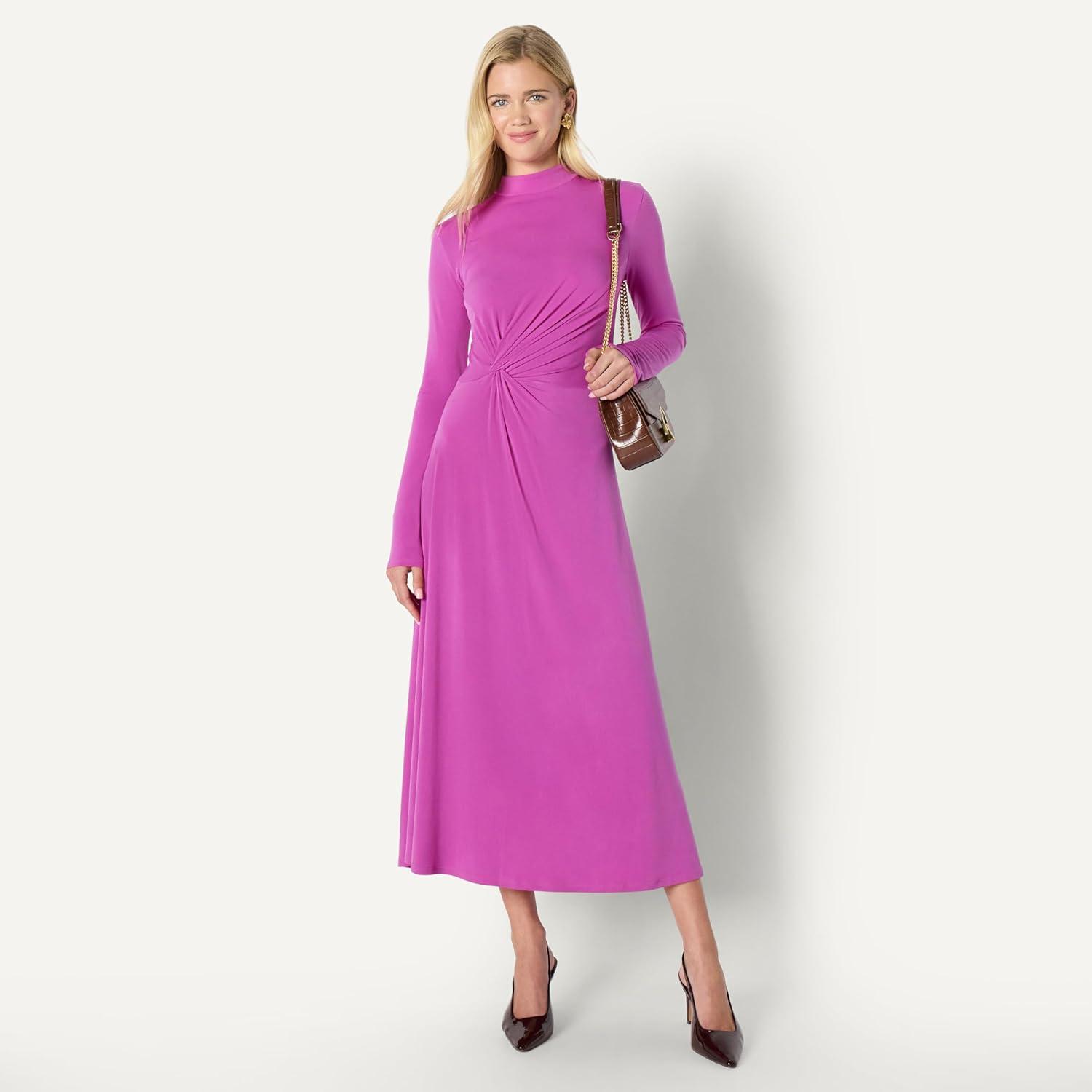 imageAmazon Essentials Slection de Demi Robe MiLongue Manches Longues Coupe Ajuste et vase FemmeFuchsia