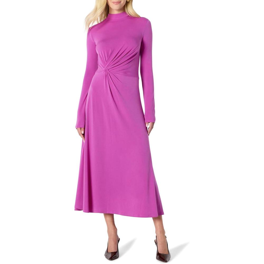 imageAmazon Essentials Slection de Demi Robe MiLongue Manches Longues Coupe Ajuste et vase FemmeFuchsia