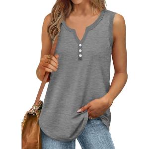 Débardeur sans manches pour femme – Débardeur d&rsquo;été sexy en coton – Coupe ample – T-shirt de sport – Couleur unie – Haut basique – Mode d&rsquo;été (disponible en grande taille)(#06 Gris.)