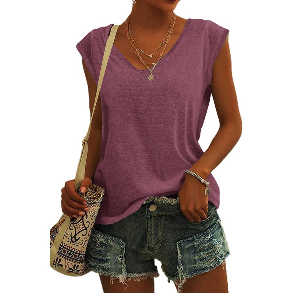 imagetShirt Manches Courtes pour Femmes dbardeur dt Simple et dcontract Coupe Ample Hauts Chemisiers01bordeaux