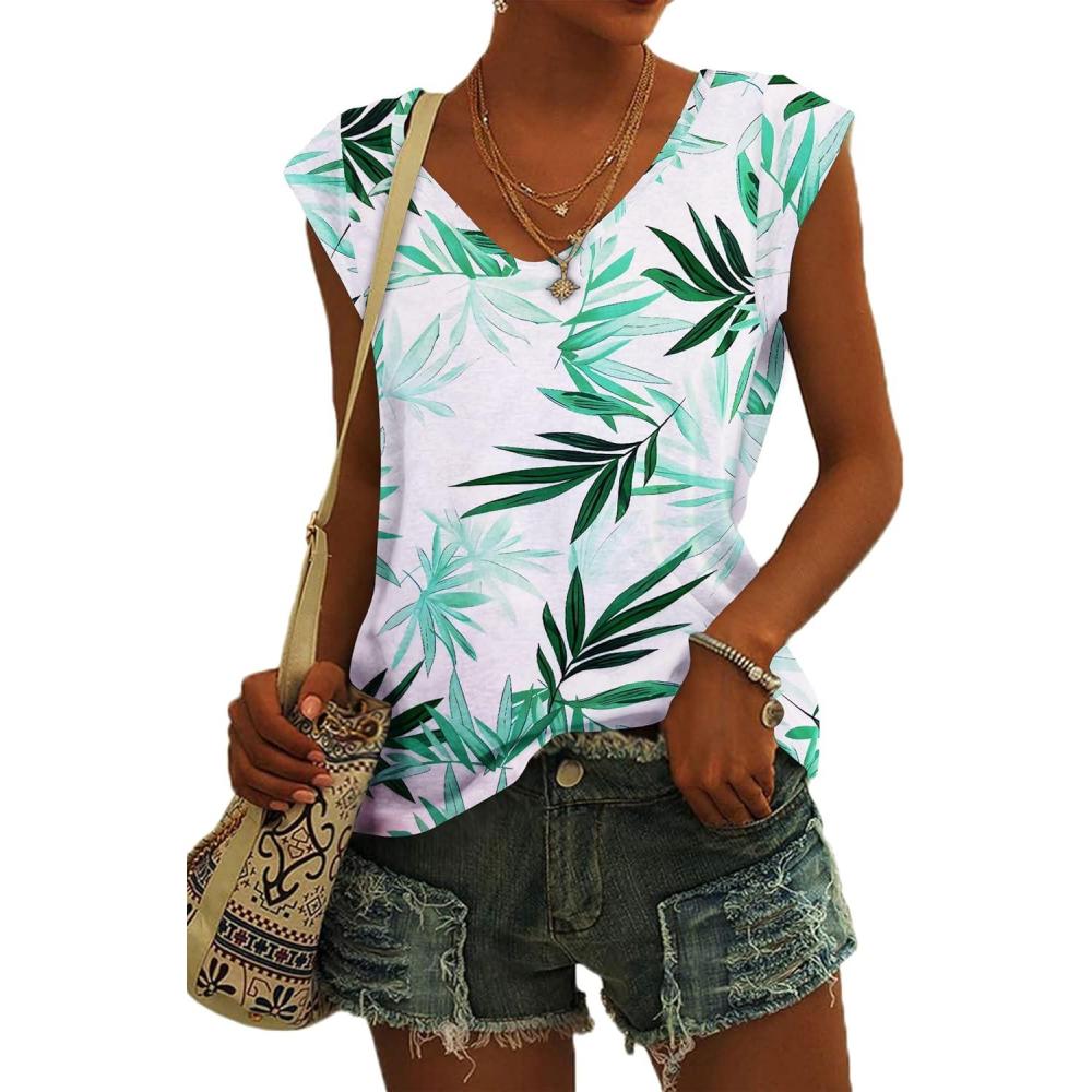 imagetShirt Manches Courtes pour Femmes dbardeur dt Simple et dcontract Coupe Ample Hauts Chemisiers02 Fleurs10