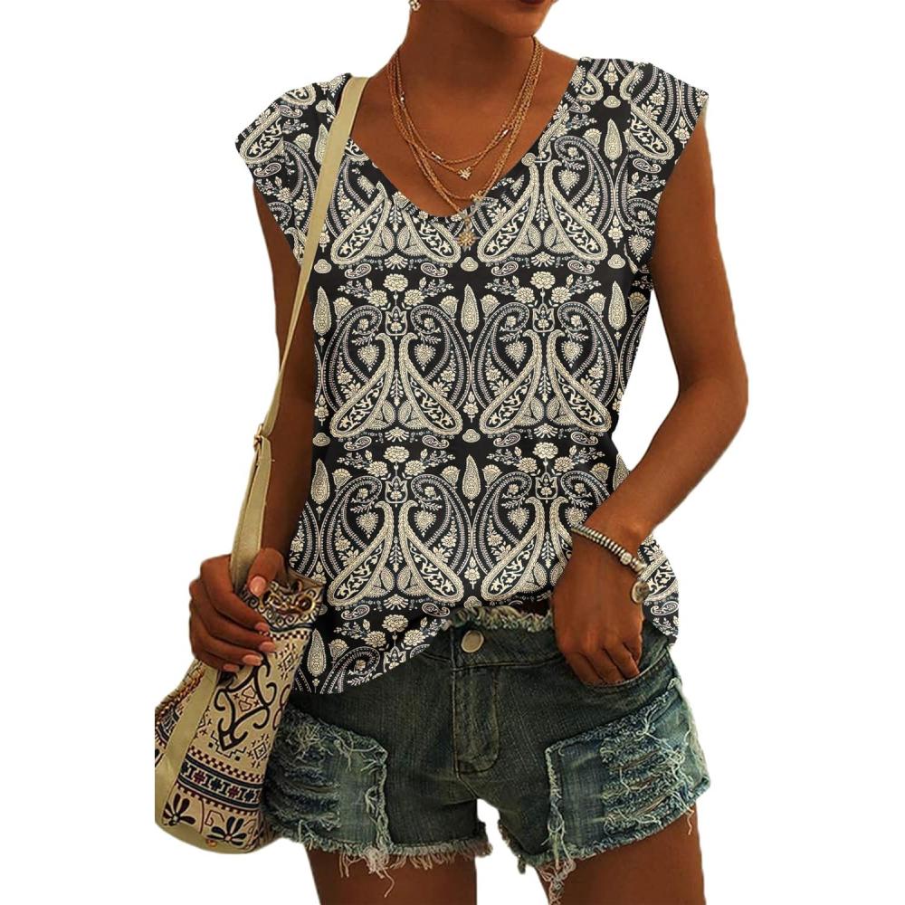 imagetShirt Manches Courtes pour Femmes dbardeur dt Simple et dcontract Coupe Ample Hauts Chemisiers02paisley1